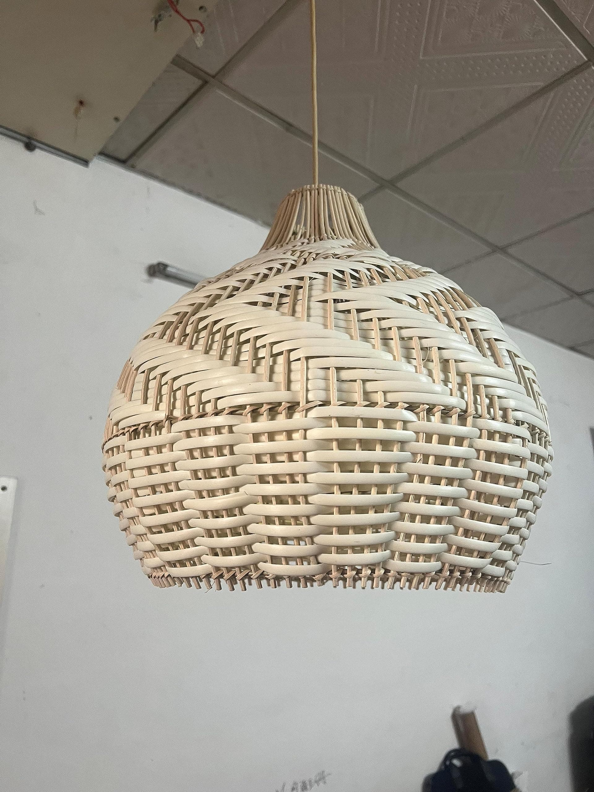 Teru Ji Kaikang3-Light Faux Rattan Pendant Light,15.75in Bamboo Brown Gum Rattan Handmade Woven Boho Wicker Basket Chandelier for Bedroom Kitchen Hallway Dining Room Farmhouse