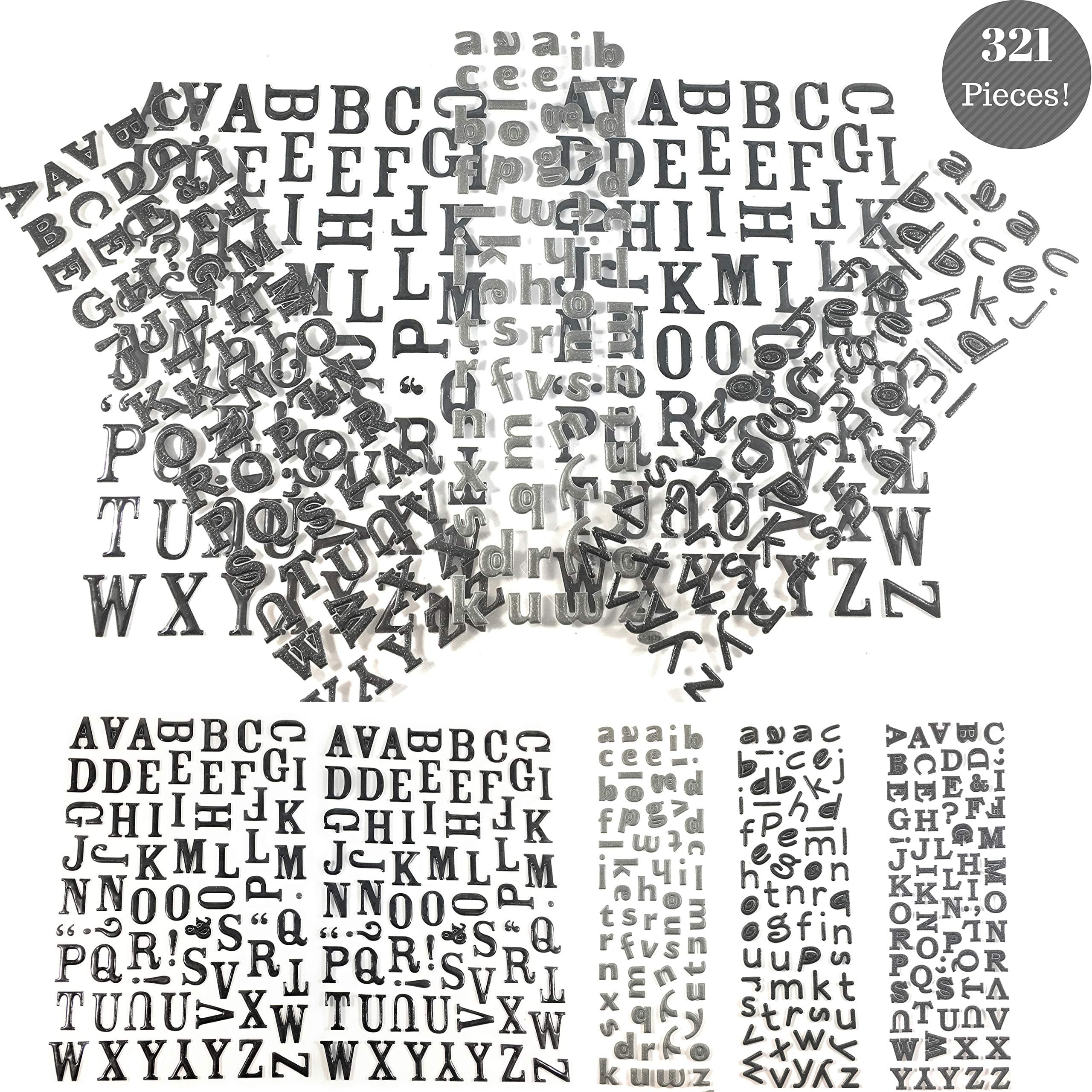 3D Puffy Stickers Black & Silver Alphabet Stickers | Perfect for Happy Planners & Scrapbooking | Extra Value Stickers Bundle - 321 Pieces!