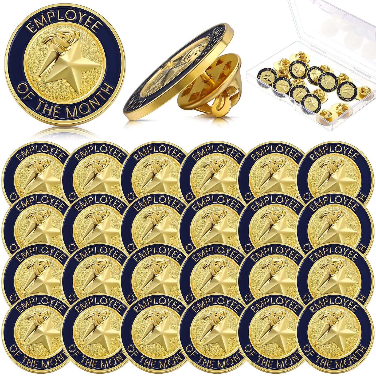 Dingion 24 Pcs Lapel Pins - Employee of The Month & Excellence in Service - 3/4 Inch Enamel Pins for Award Employees & Staff Team Gift