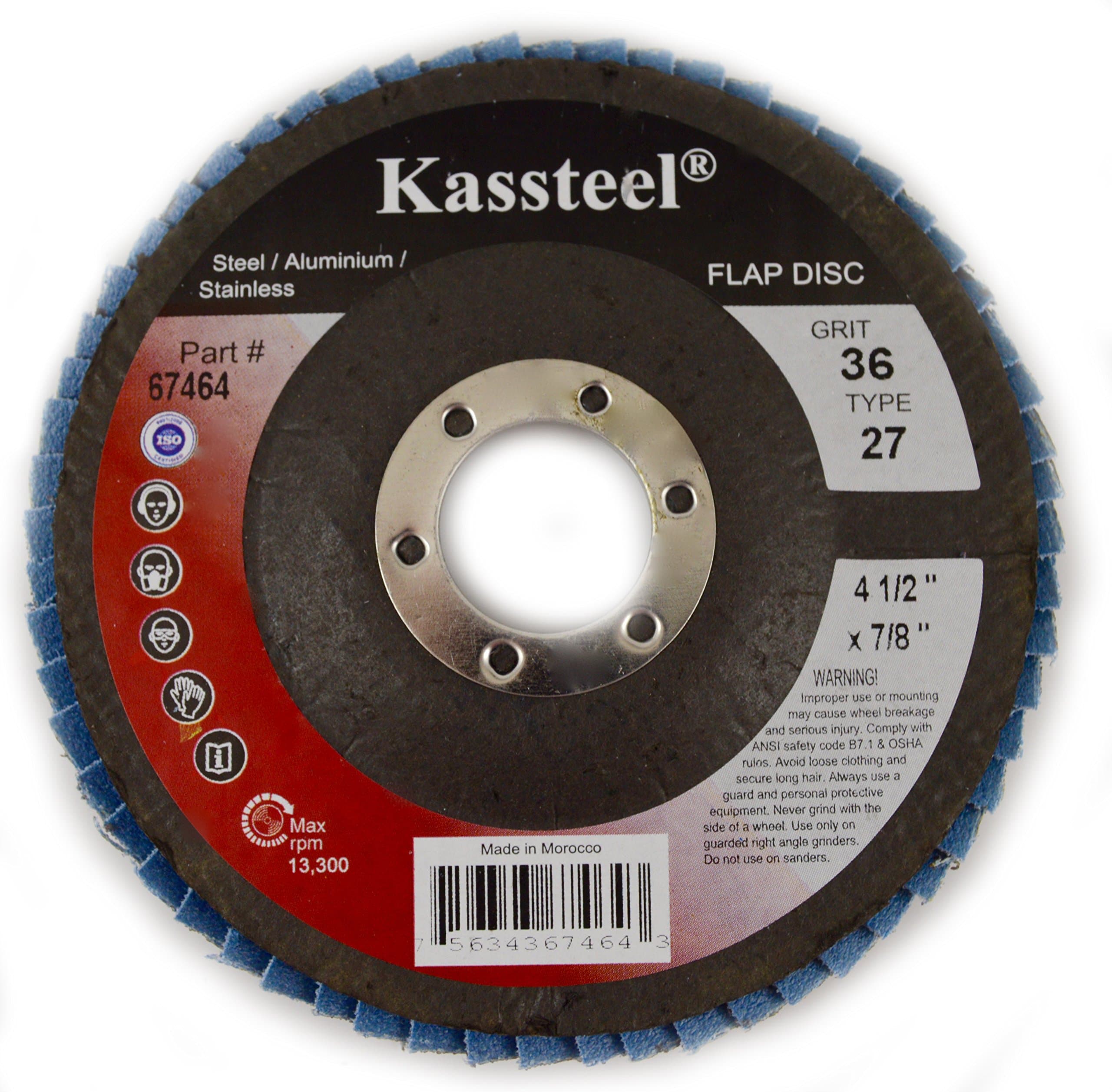 Kassteel Abrasives 67532 Type 27 Flap Discs with 4-1/2" x 7/8" Center Hole High Density Blue Zirconia Assorted with 36, 40, 60, 80 & 120 (Pack of 5)
