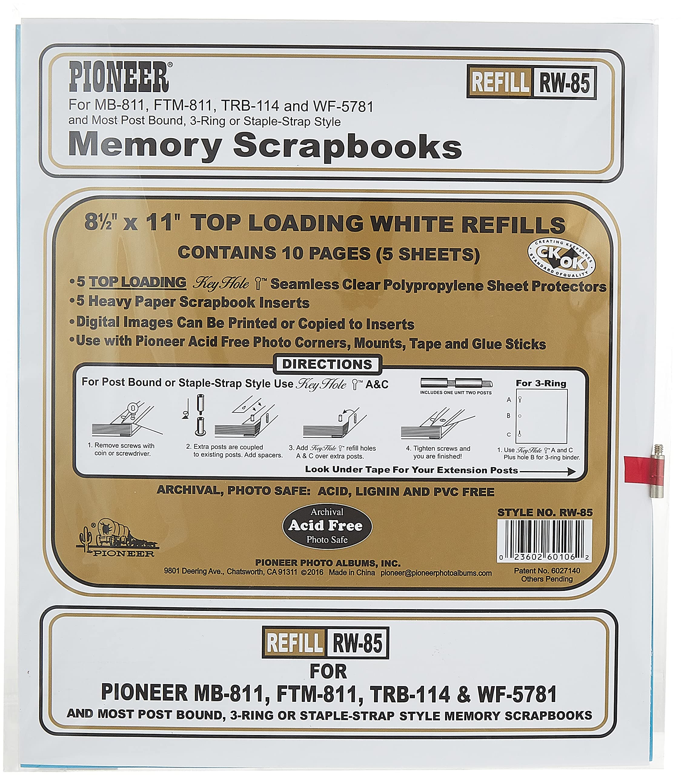 Pioneer Page Protector 8.5X11 5pk Holds 10 Pages W5 Inserts