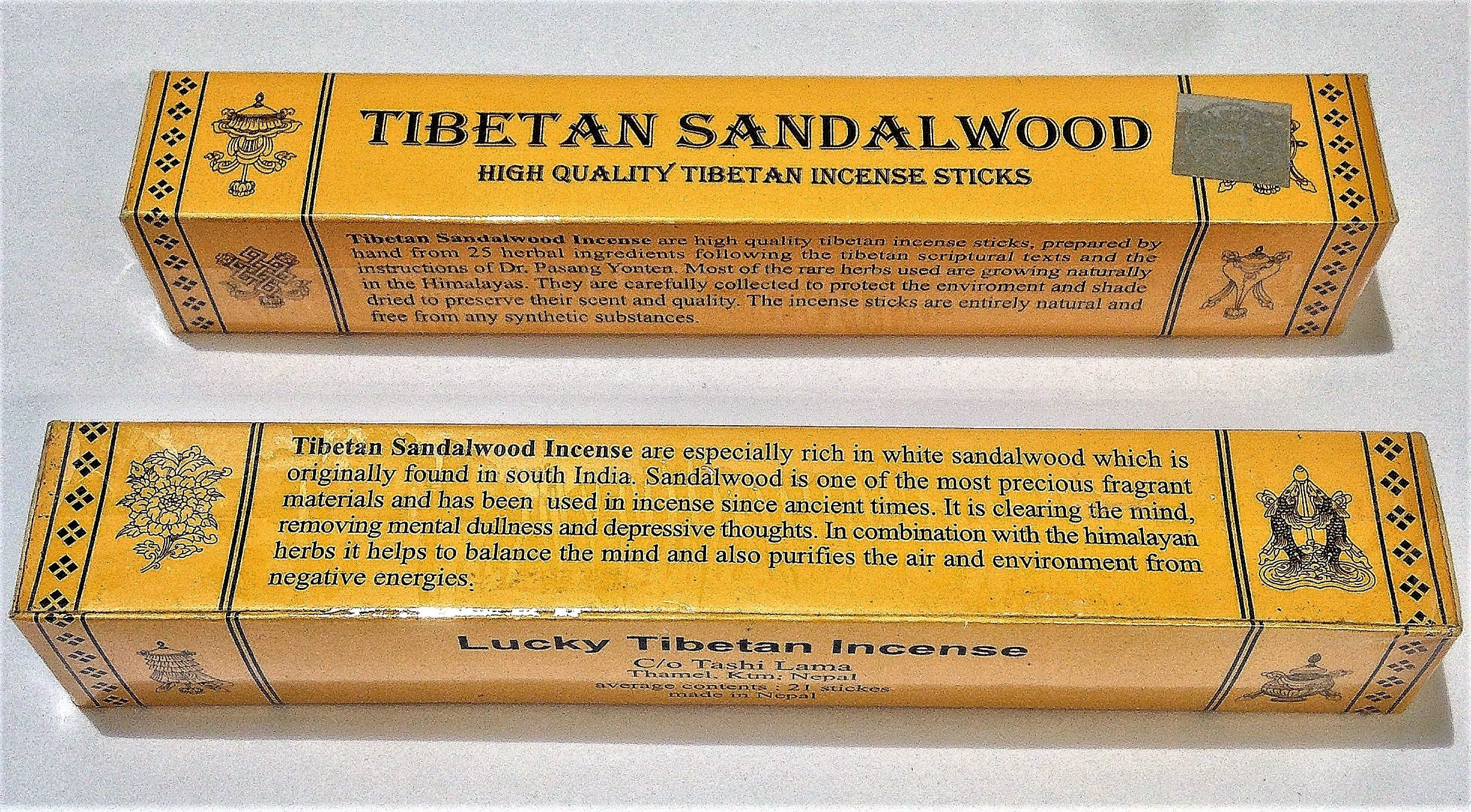 Tibetan Incense – Sandalwood- 2 Boxes of 20 Sticks Each caja-