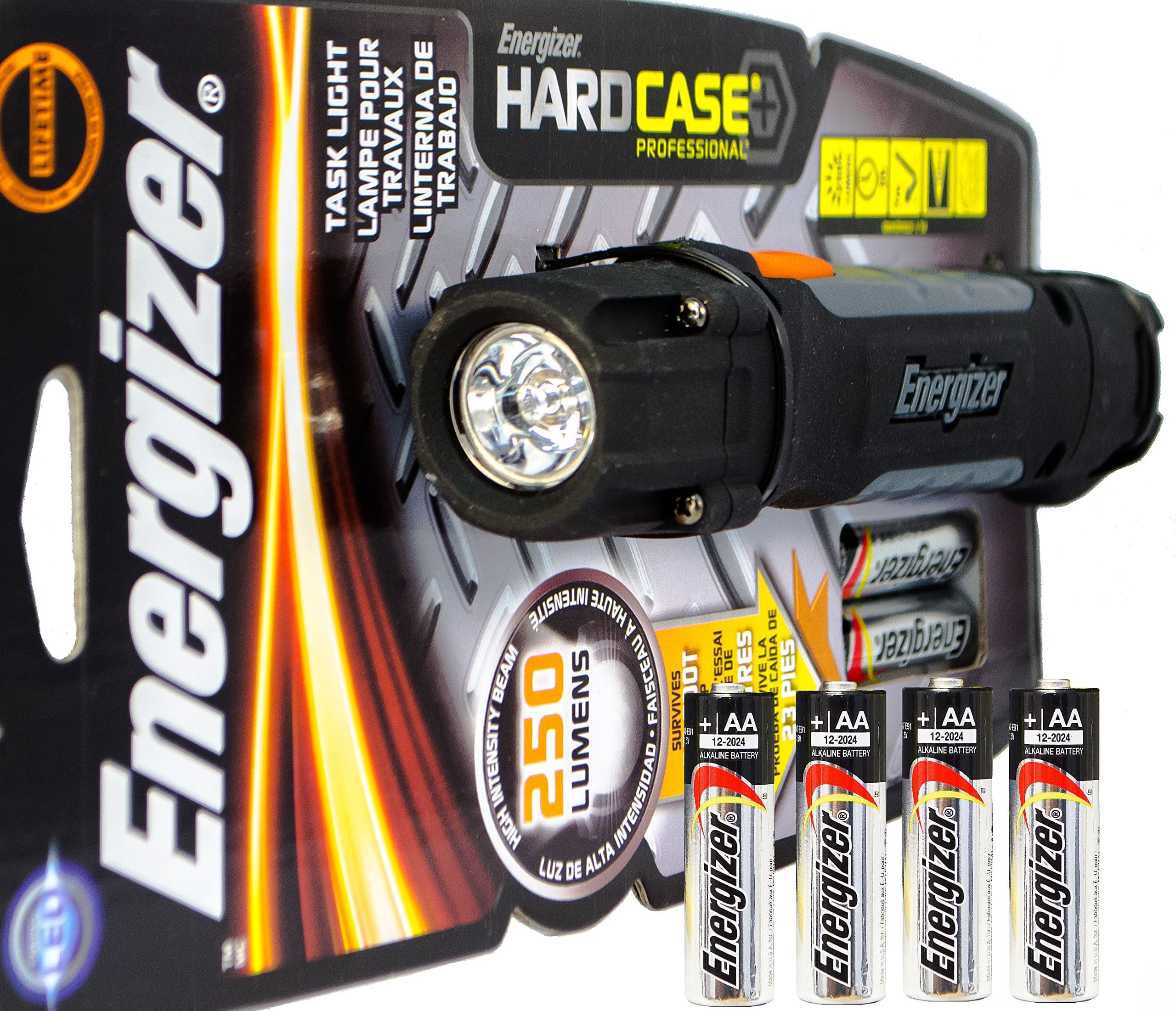 COMBO: Energizer TUF2AAPE Hard Case Pro Task Flashlight 250 lmn w/ 6x AA batteries.
