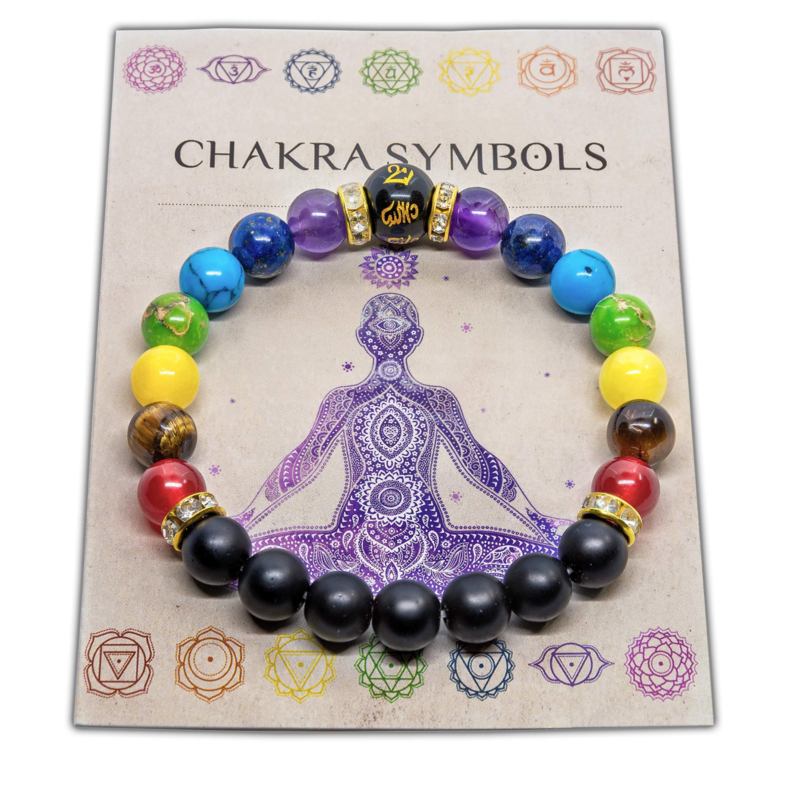 WICCSTARDouble Chakra Bracelet & Meaning Card Crystal Anxiety Jewellery