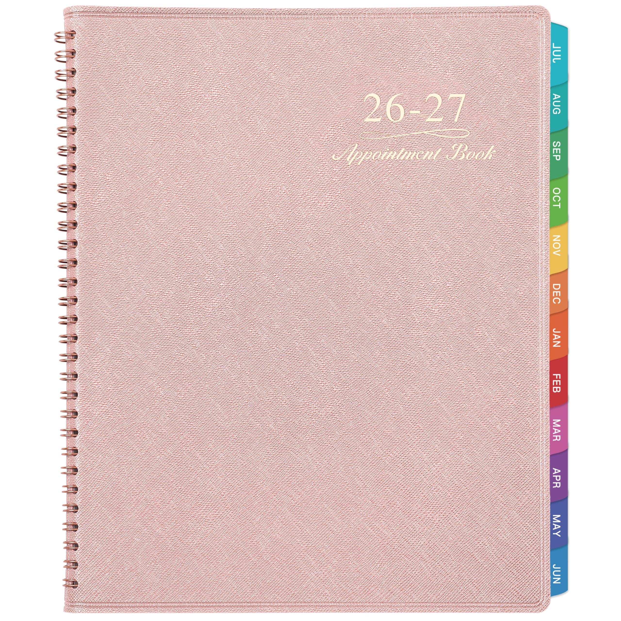 2026-2027 Appointment Book/Planner - Weekly Appointment Book 2026-2027, July 2026 - June 2027, 8.26"x 11.4", Daily/Hourly Planner with Tabs, 15 Minutes, Wirebound - Pink