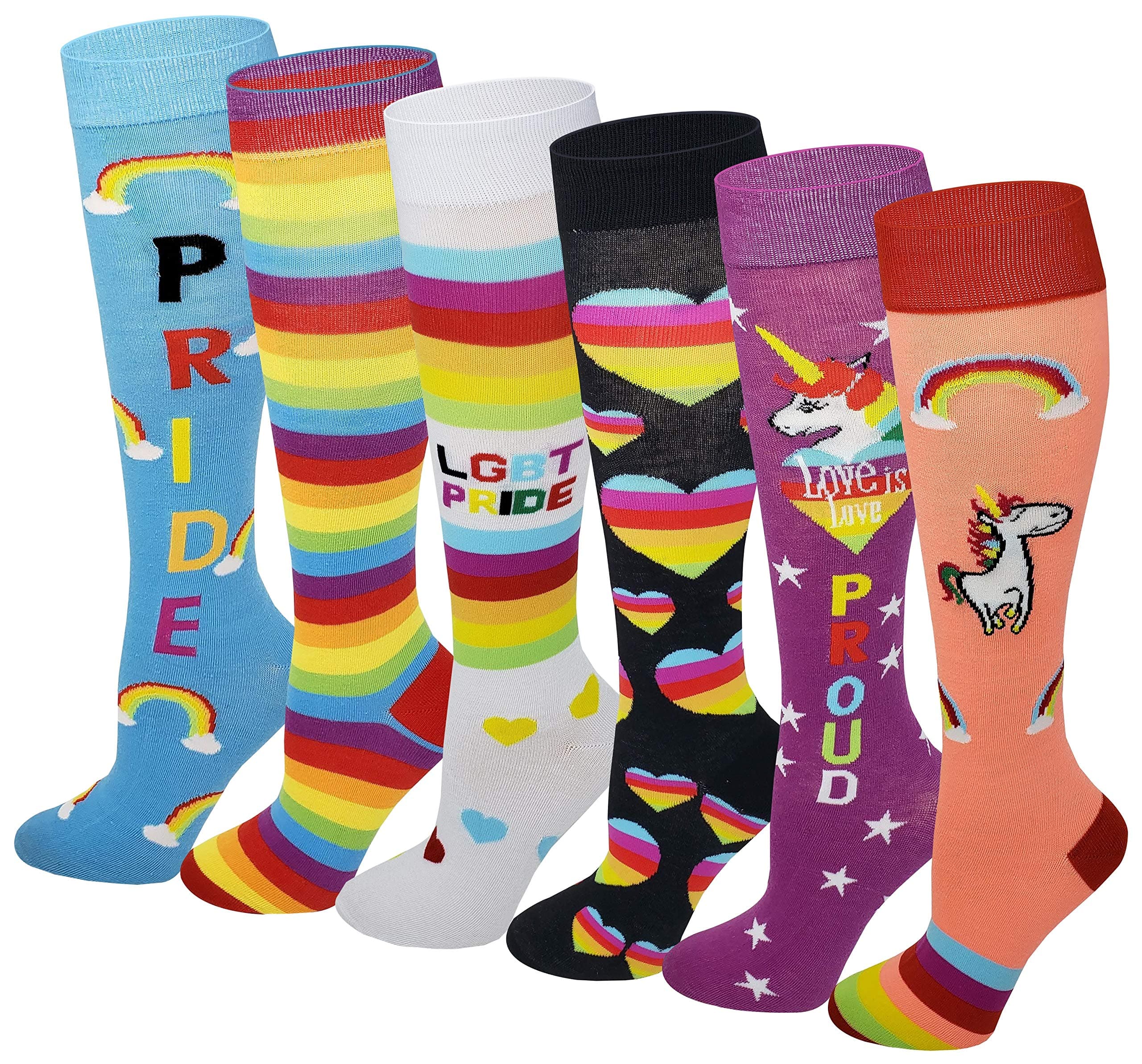 6 Pairs Women's Fancy Design Multi Colorful Patterned Knee High Socks