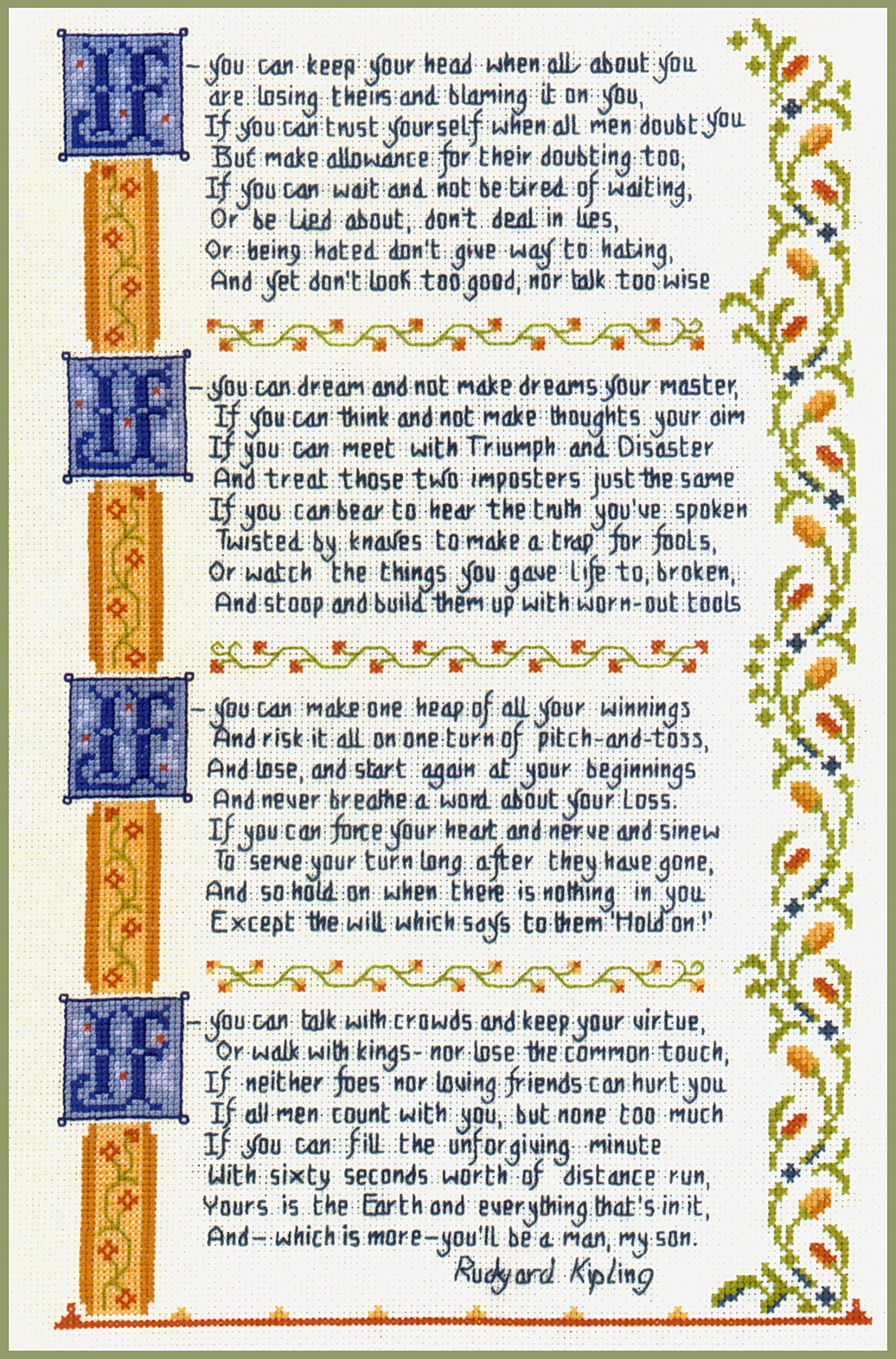 Lifetime Samplers If' by Rudyard Kipling Sampler - Complete Cross Stitch kit on 14 aida with Clear Colour Chart