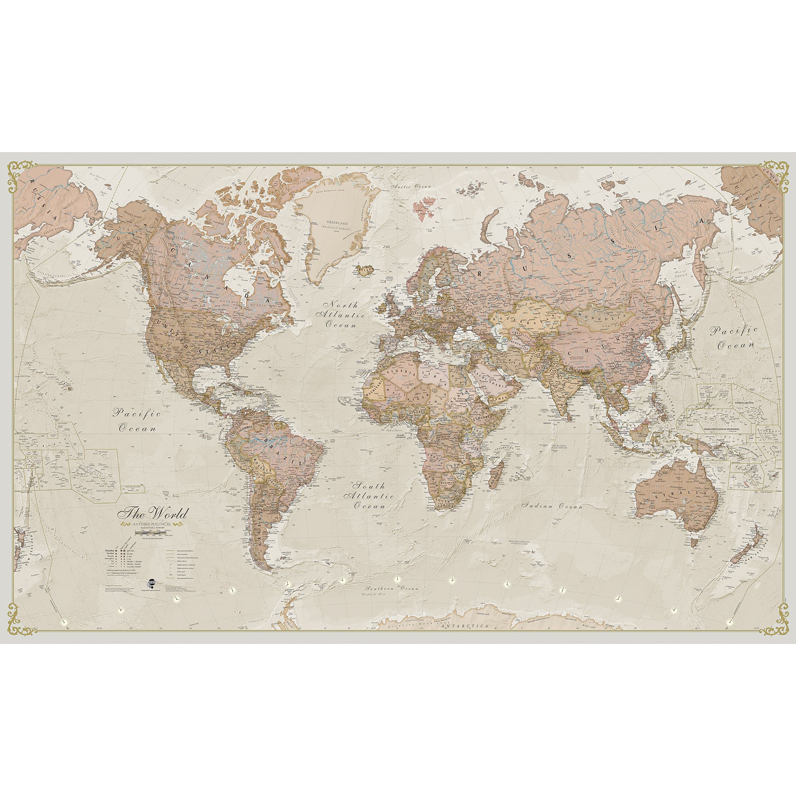 Maps International Giant World Map – Antique Style Mega-Map Of The World - Laminated - 46 x 80-2025 Updated