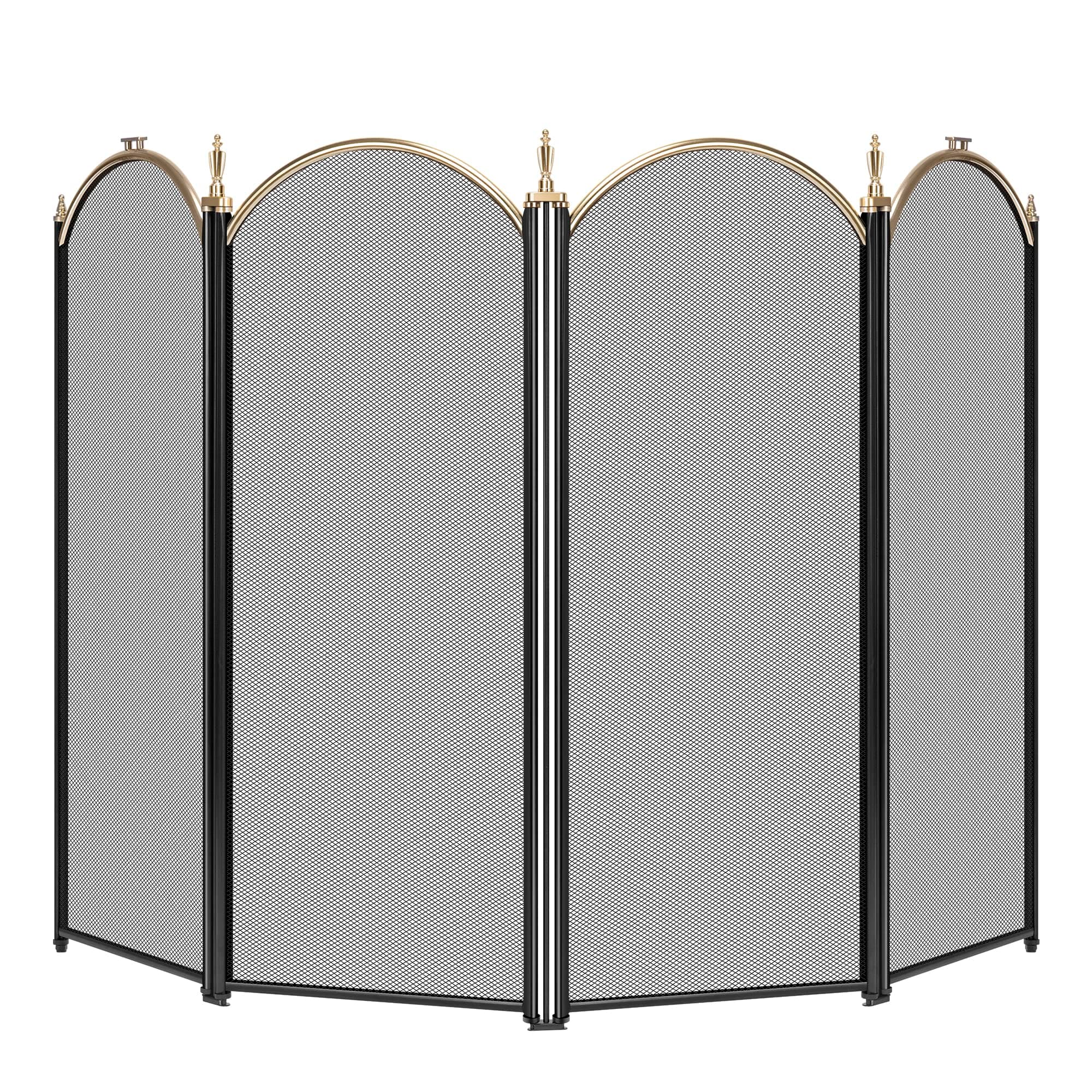 VIVOHOME 4 Panel Fireplace Screen Mesh Baby Safe Proof Fence Spark Guard Cover Ornate Wrought Iron Black Metal Fire Place Standing Gate