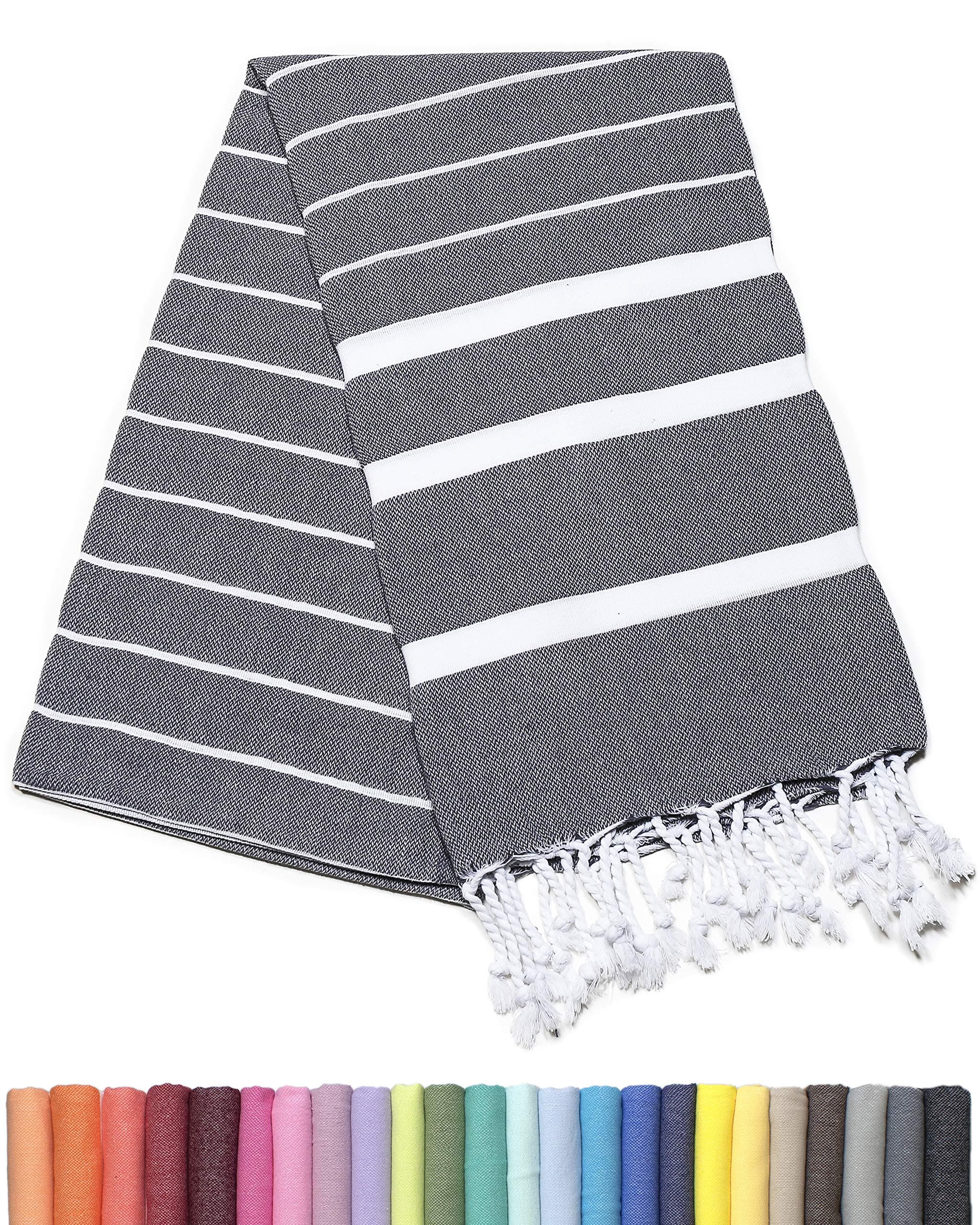 Barcelonetta | Turkish Towel | 40x70in | Beach & Bath Peshtemal | Natural, Eco-Friendly, 100% Cotton, Super Soft, Quick-Dry | Washing Machine, Dryer and Iron Safe | Made in Turkey (Anthracite)