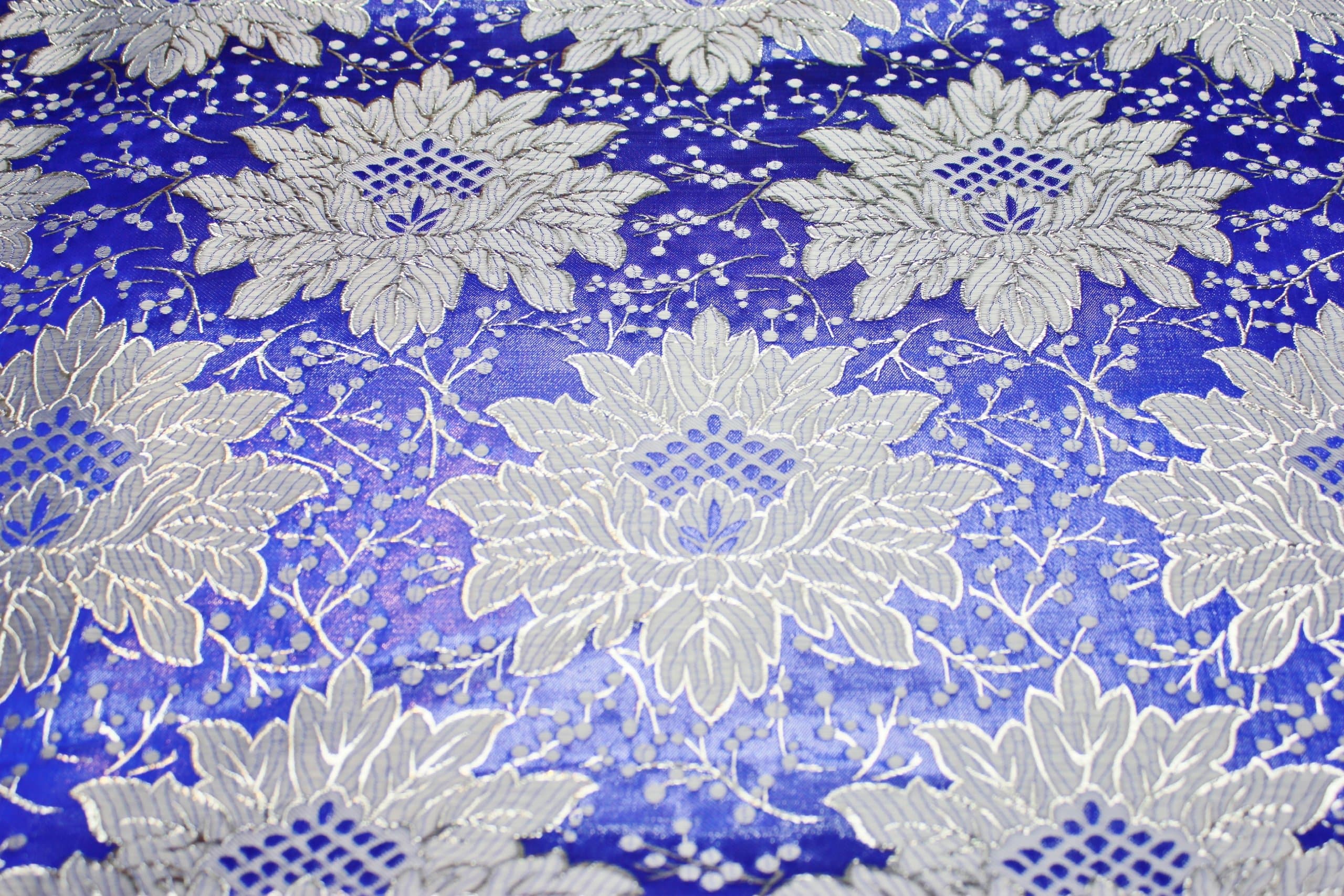 Royal Blue with Silver Jacquard Fabric with Nice Floral Design, Fancy Brocade Fabric in 12 Colors