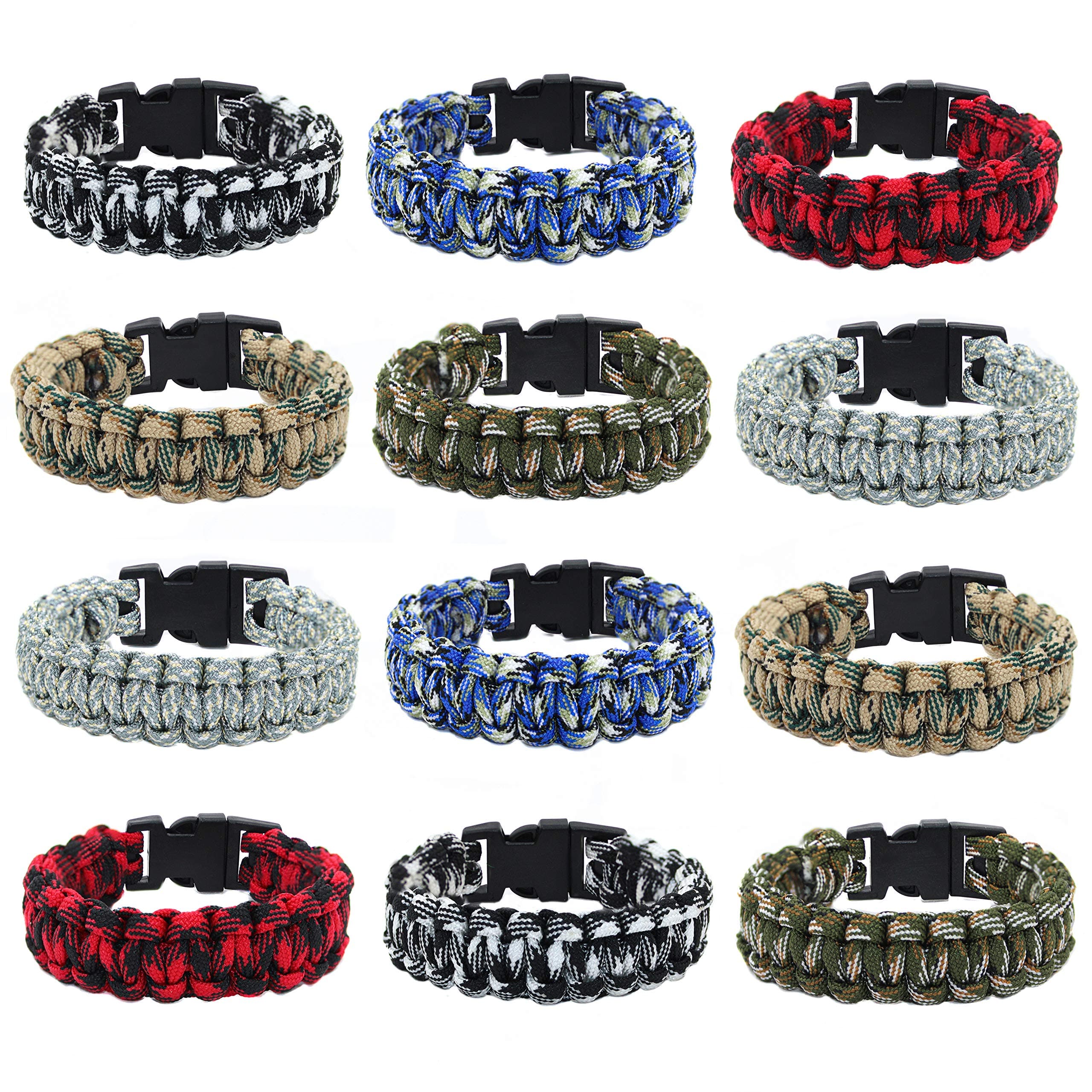 6 Pcs - Paracord Survivor Bracelet Braided with Whistle Parachute Cord - - 'Great Party Favors' (Two Tone)