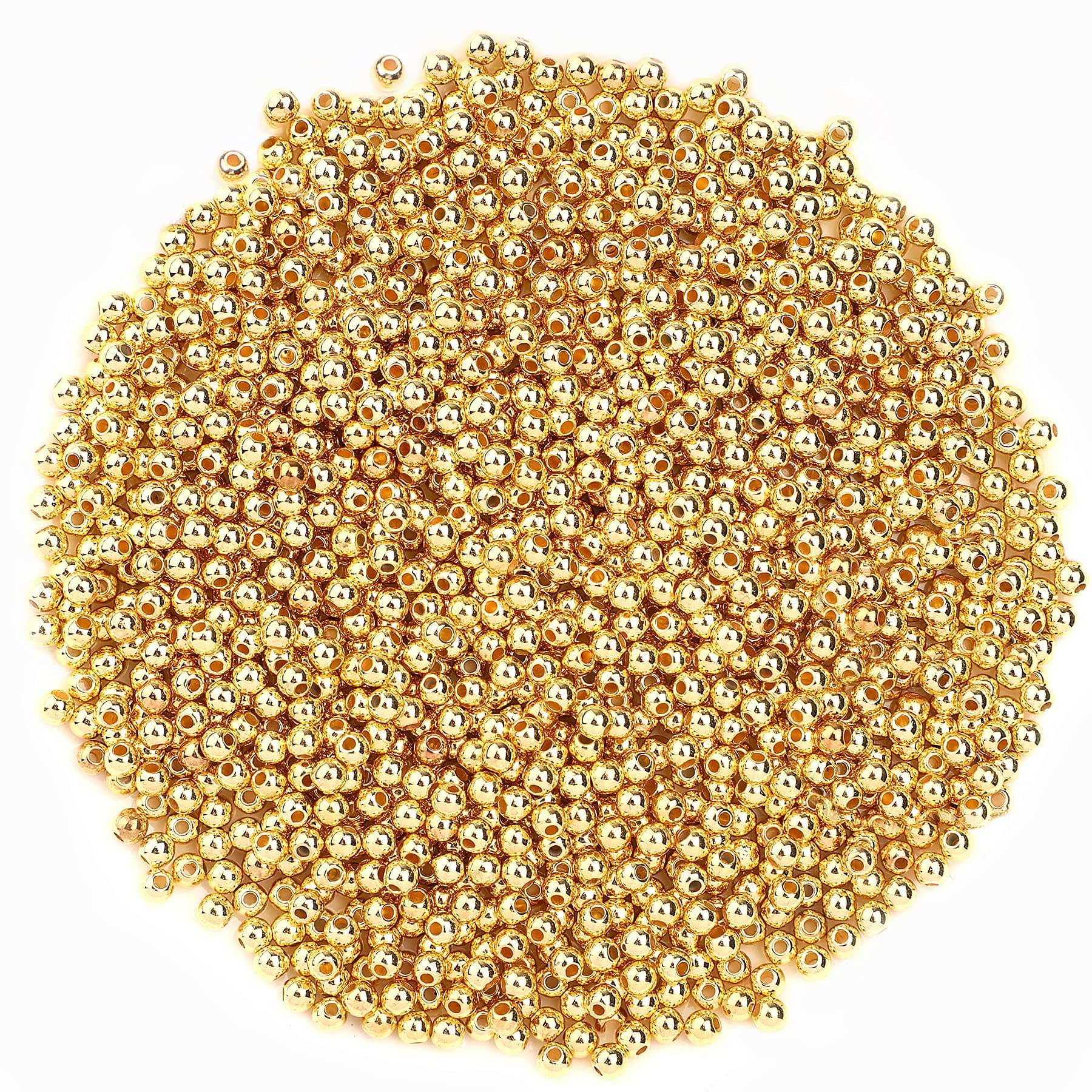 1500Pcs 4mm Gold Spacer Round Beads Smooth Loose Ball Beads for Bracelet Necklace Jewelry Making Craft Supplies