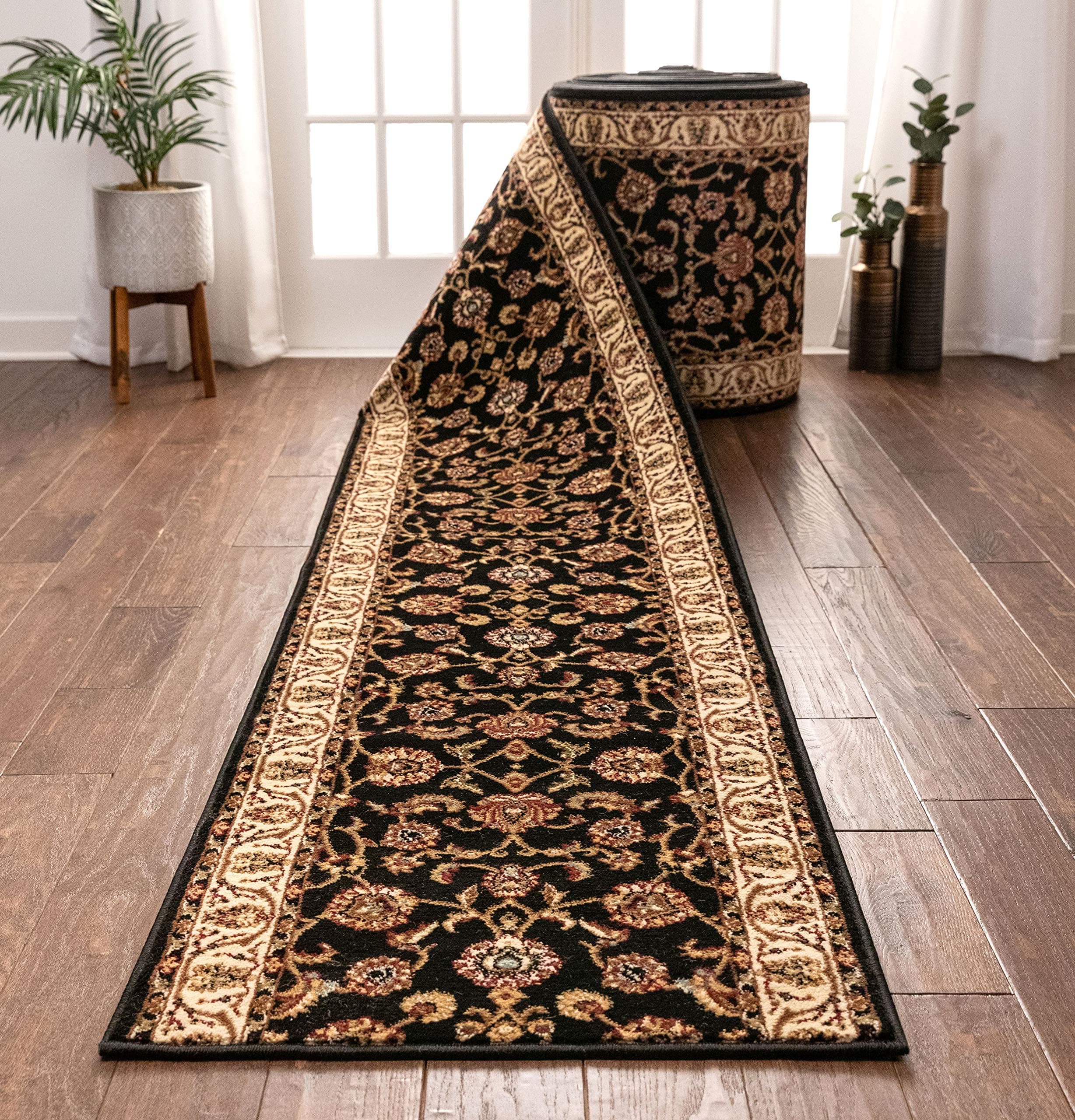Well Woven Custom Size Runner - Choose Length - Noble Sarouk Black Oriental 27 Inch Wide x 20 Feet Long Runner (27" x 20') Traditional Floral Carpet