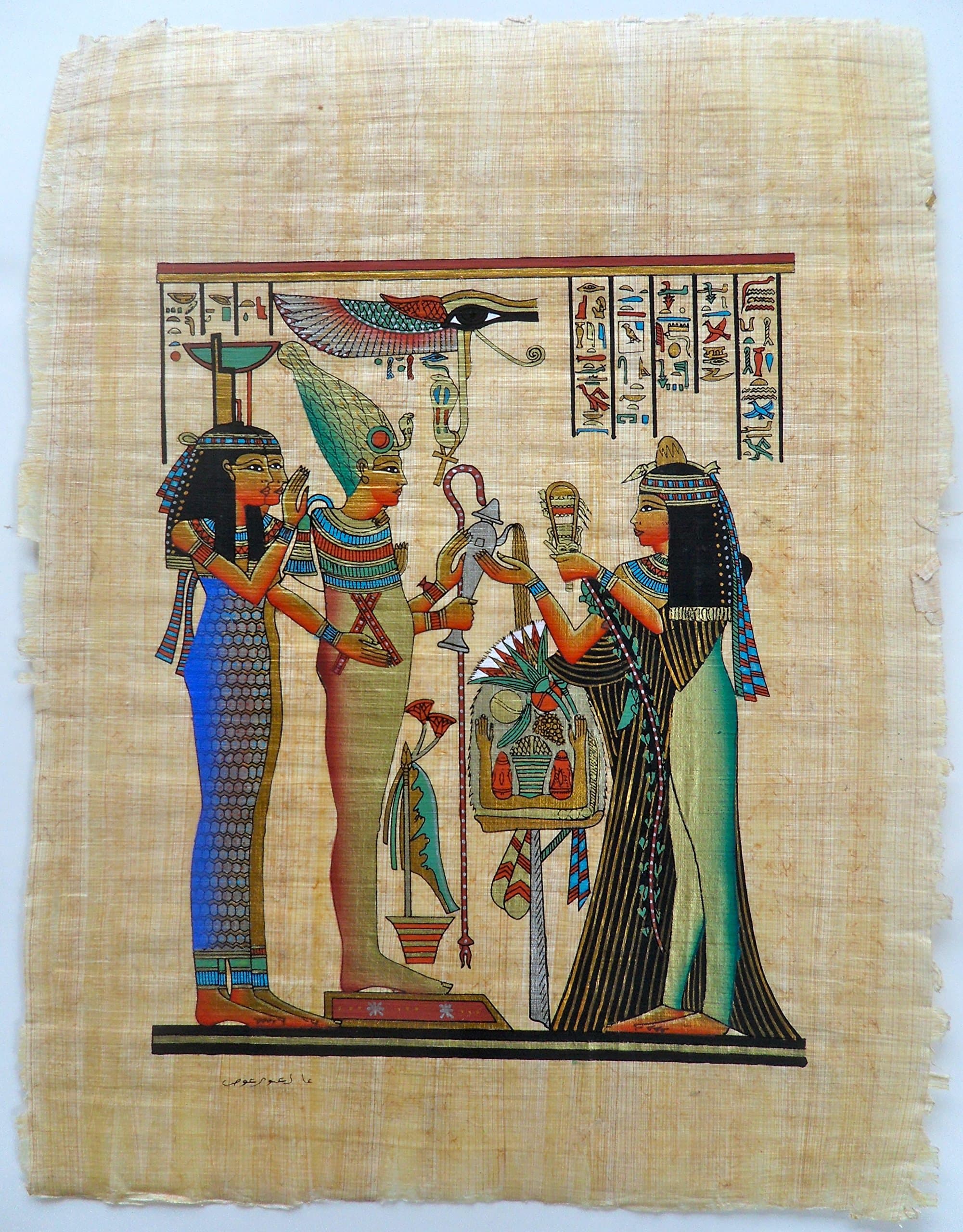 Egyptian Papyrus Painting "Powerful Gods Isis and Osiris" Hand Painted on Authentic Papyrus Paper