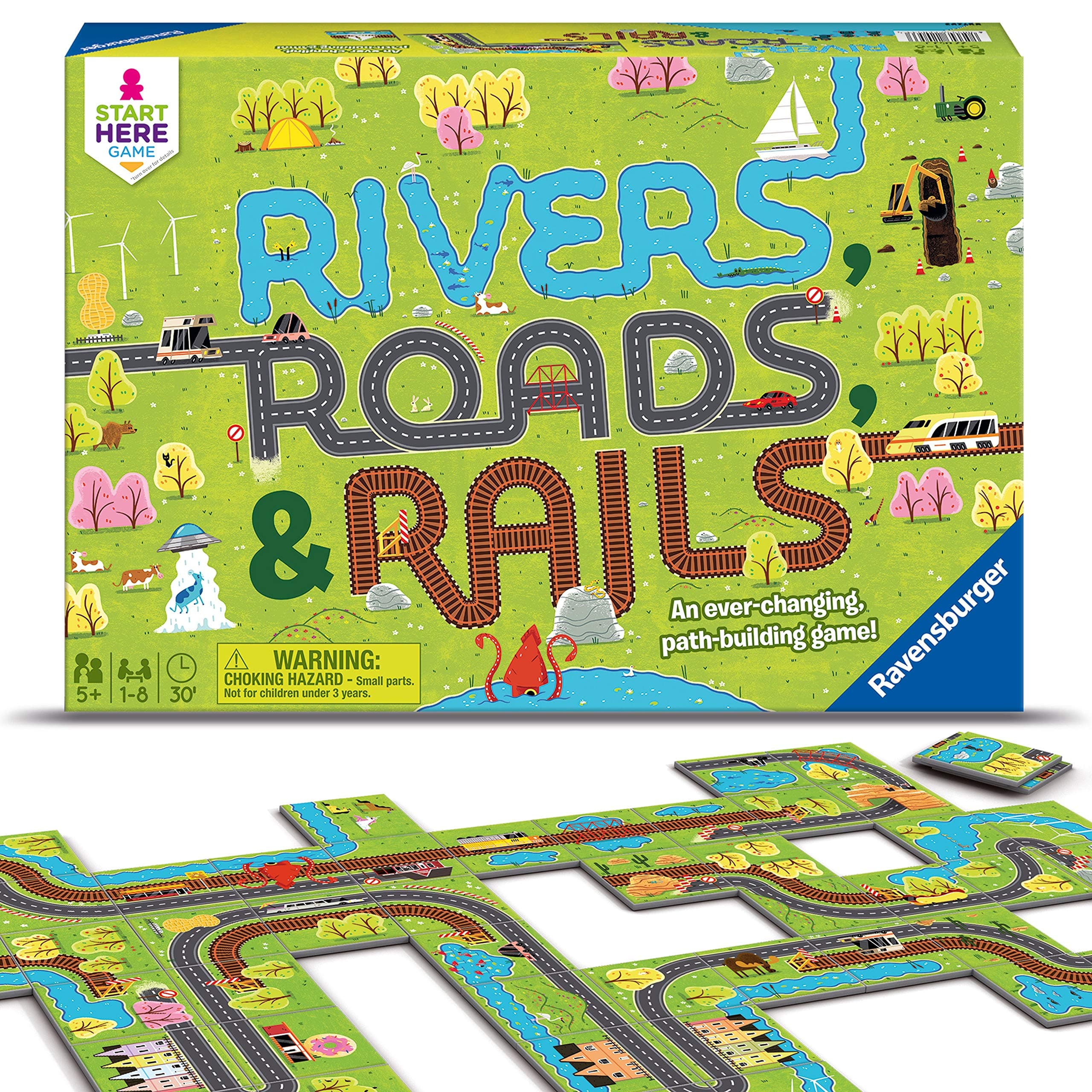 Ravensburger Rivers, Roads and Rails - Innovative Matching Game for Kids | Encourages Strategic Thinking | Award-Winning Design