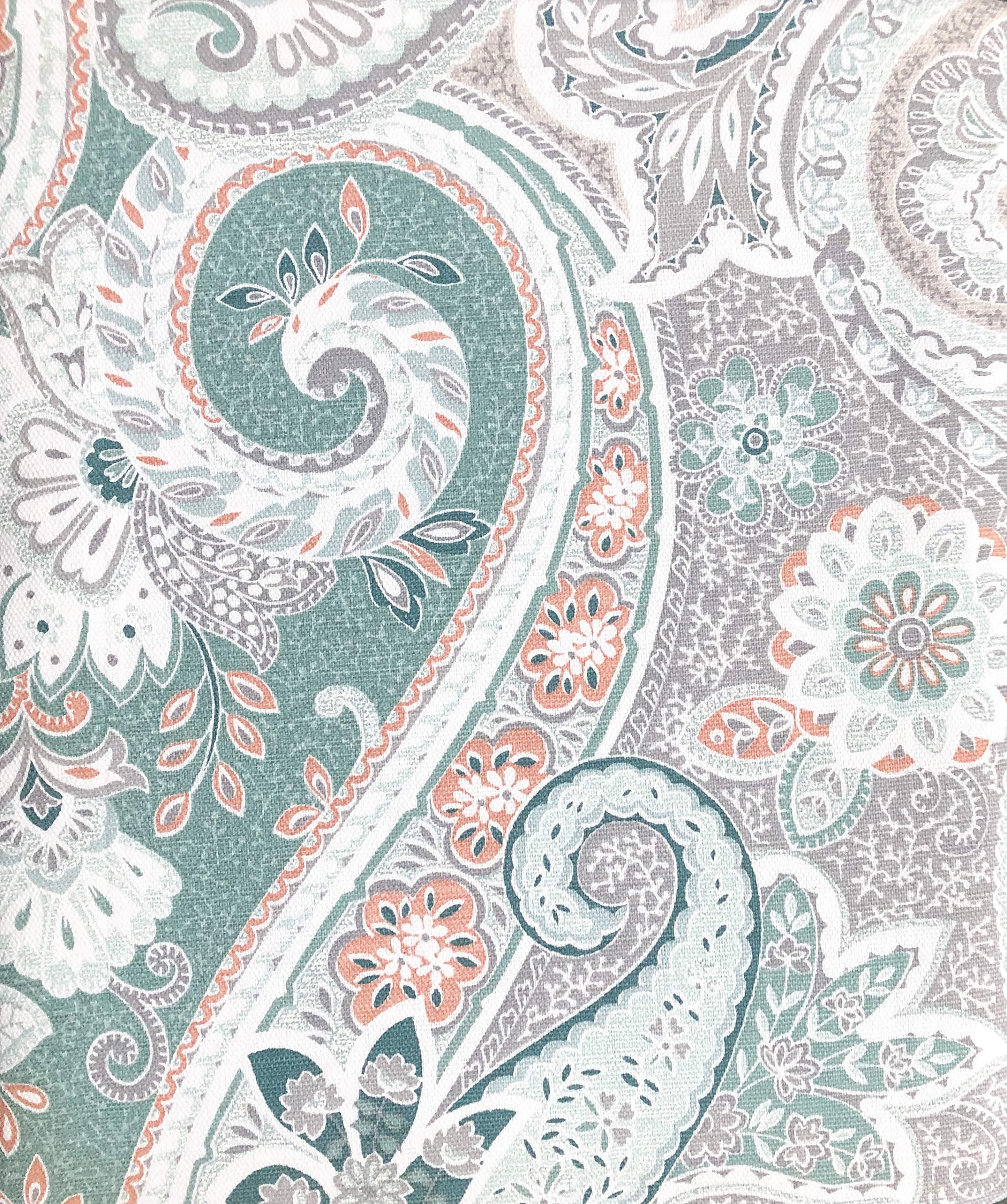 ENVOGUE Home Fabric Designer Shower Curtain Rich Floral Paisley Pattern in Shades of Blue, Salmon Pin, Teal, Taupe, Beige and White