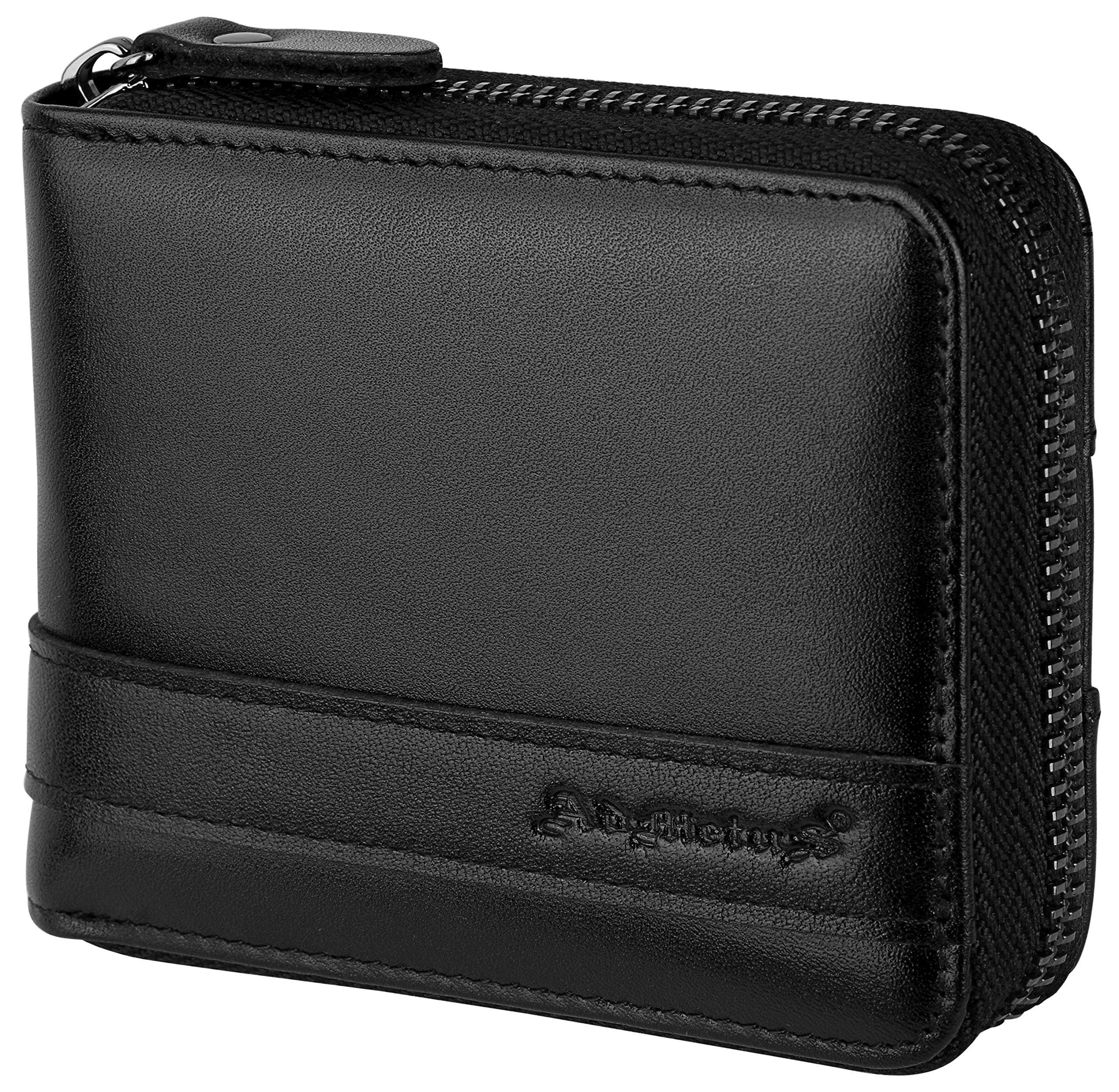 Men's Genuine Leather Short Zip-around Bifold Wallet