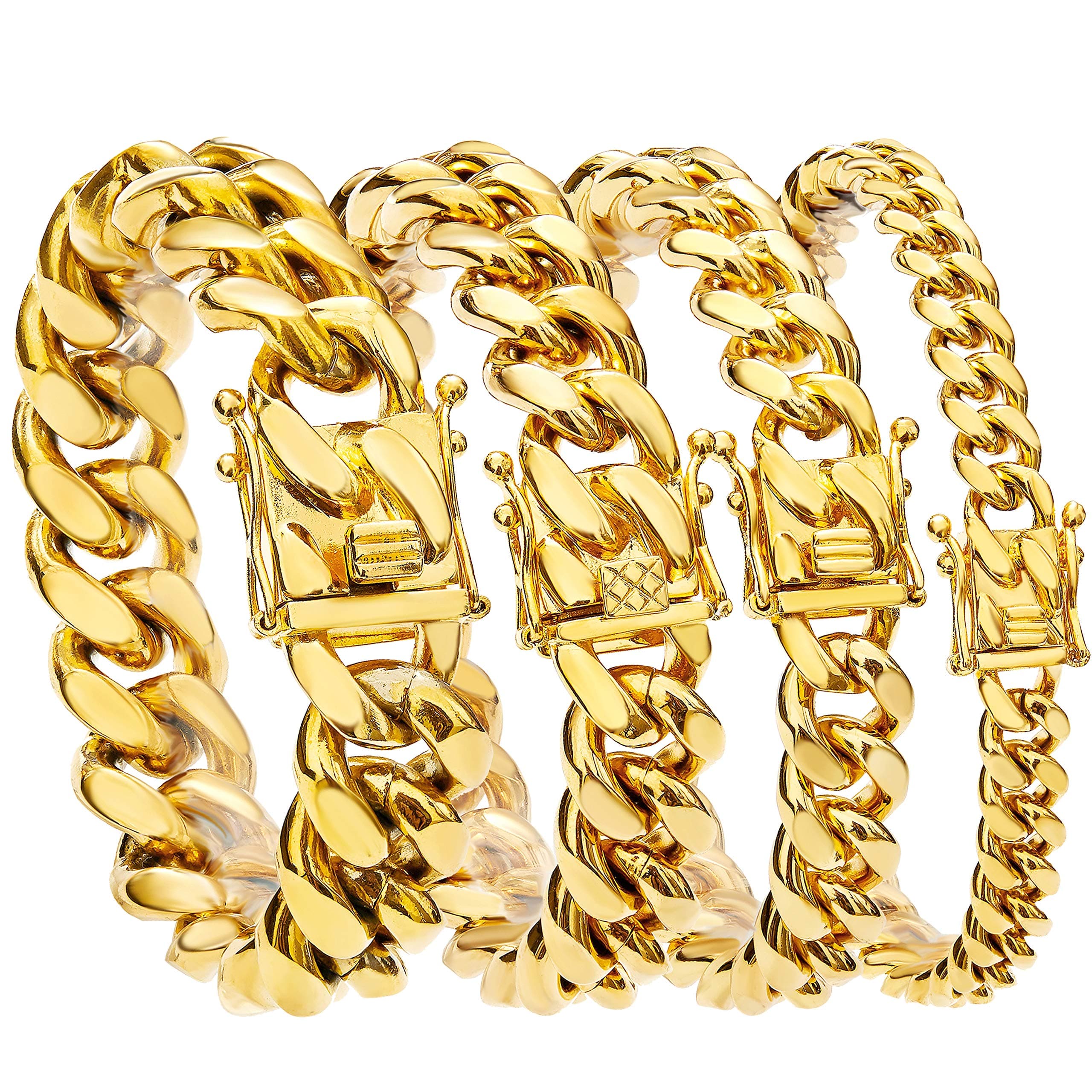 Cuban Link Chain Necklace or Bracelet with Design Box Clasp for Men 6MM/8MM/10MM/12MM/15MM/18MM 18K Gold Stainless Steel Hip Hop Miami Curb Chains 7-30 inch
