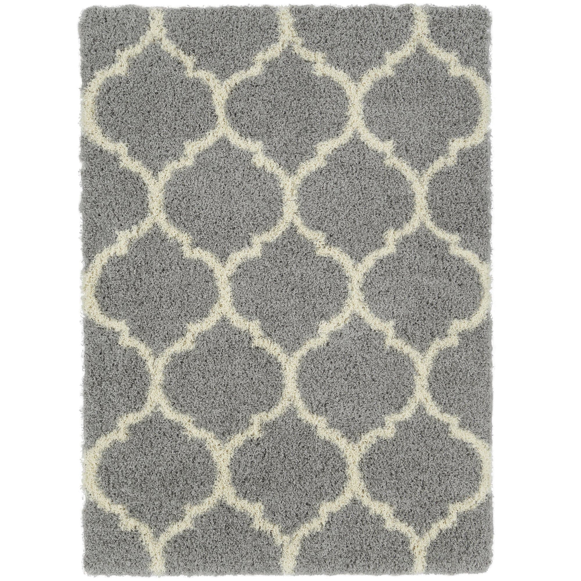 Cozy Shag Collection Grey White Trellis Shag Rug (5'3'' X 7') Contemporary Living and Bedroom Soft Shaggy Area Rug