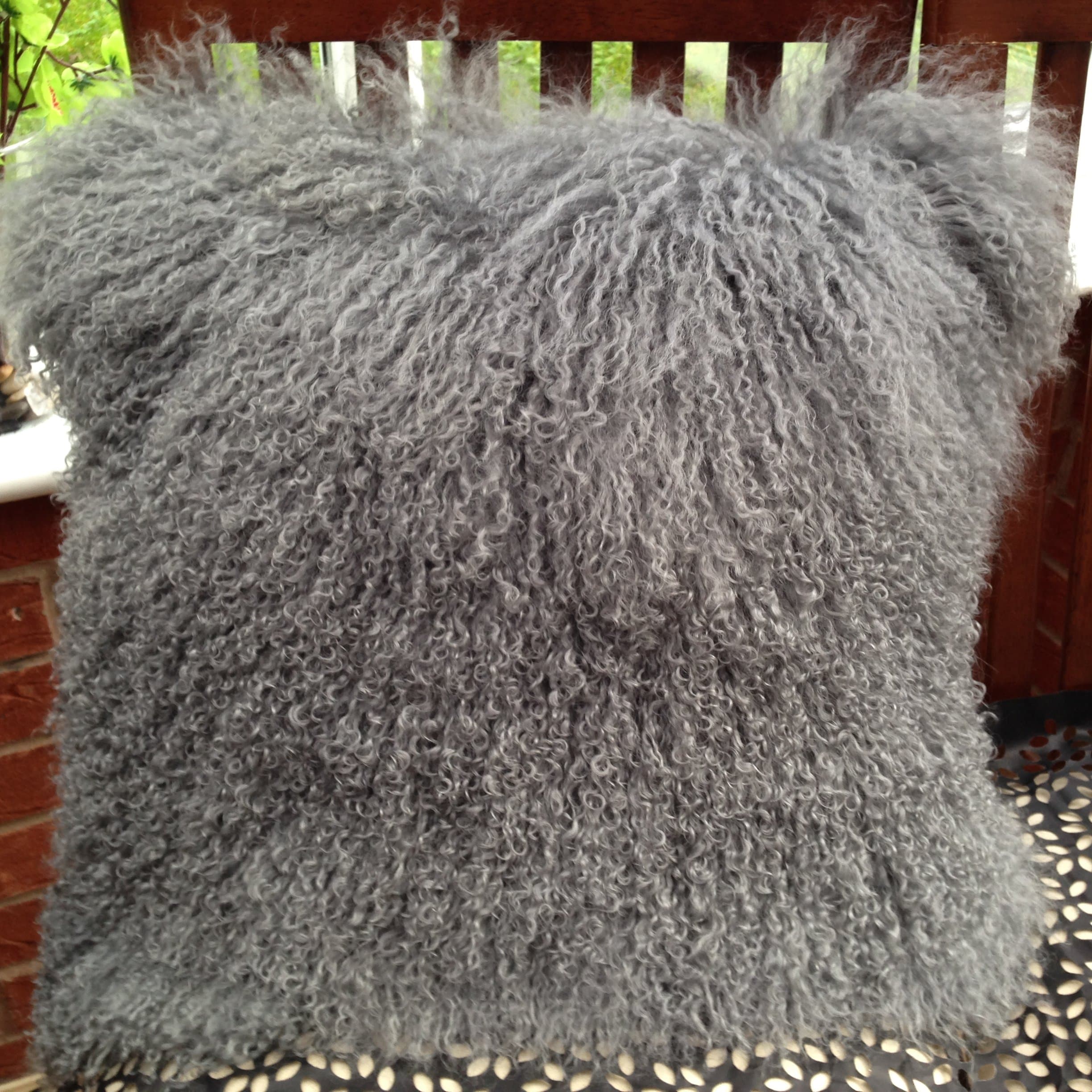 SobeautifurGrey 40cm x 40cm Genuine Mongolian Sheepskin Long Lamb Wool Fur Cushion Cover