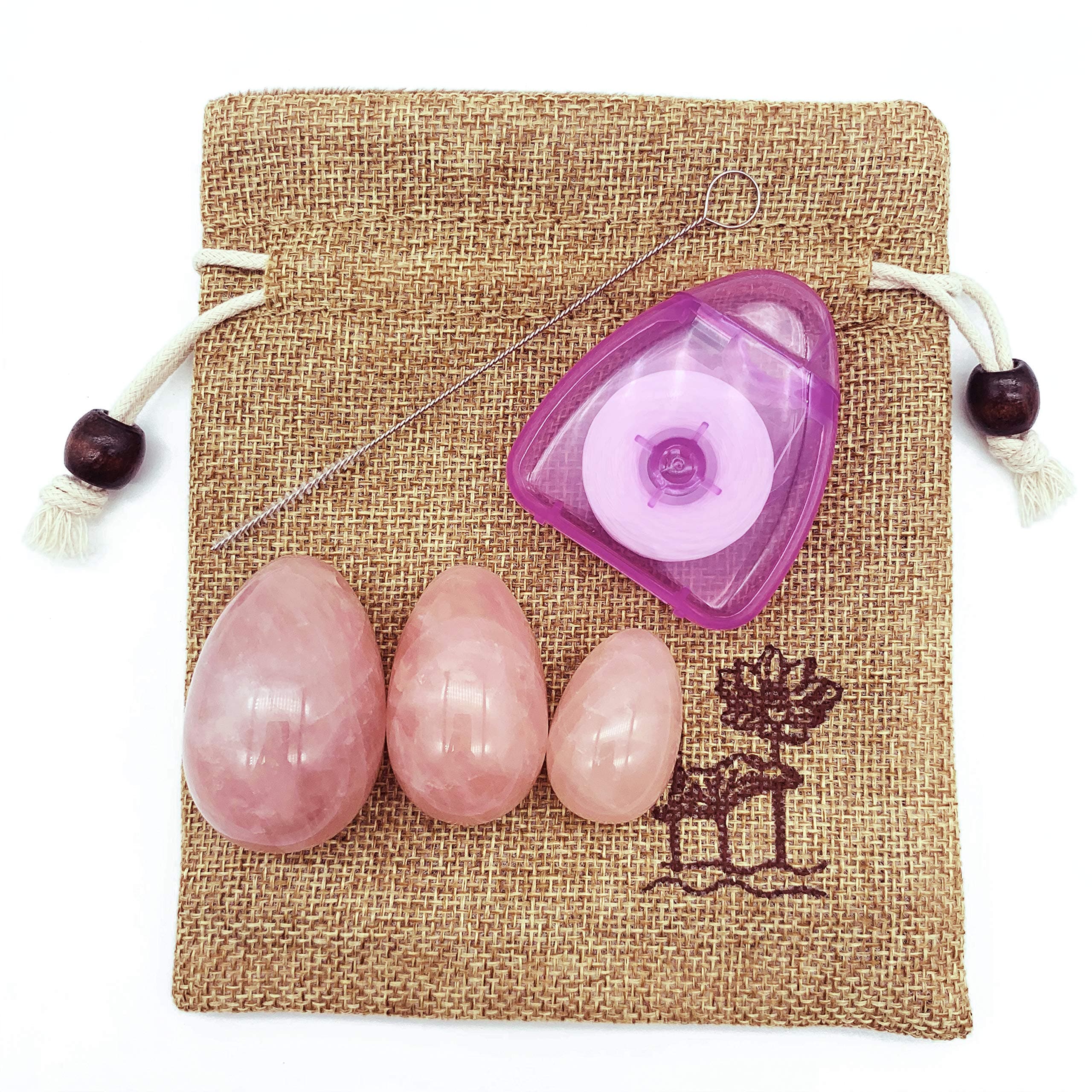 The Rose Quartz Jade Egg Set of 3 Women Pelvic Floor Kegel Exercise with Storage Pouch