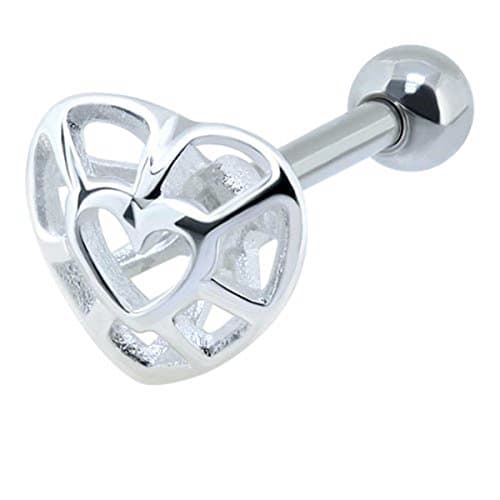 Sterling Silver Heart Helix Barbell - 1.2mm x 6mm