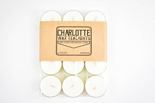 Charlotte Wax Tea Lights 12 Pack Pure Soy Wax Unscented 4 Hour Burn