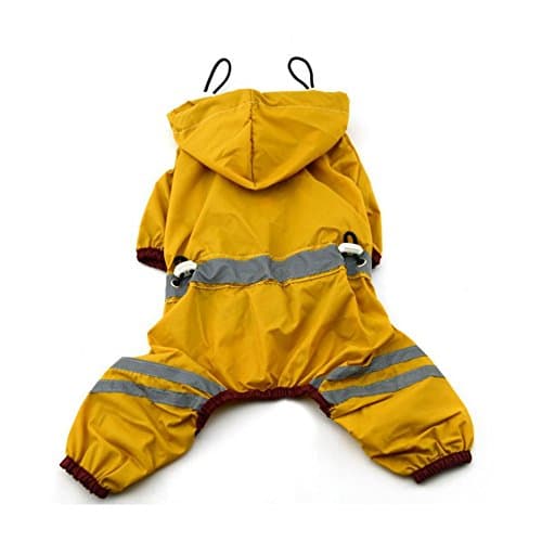 FourlegMate Yellow Hooded Four Legs Pet Raincoat with Safe Reflective Strip