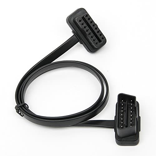 Hakkain Ultra Flat Low Profile Right Left Angle OBD 2 II Extension with Flat Ribbon Cable