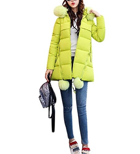 ZFANG Down Jacket Women'S Cotton Coat Long Section Solid Color Hooded Super Light Jacket Zipper Pocket Thickening XL Winter Snow Day Warm Jacket , fluorescent green , s