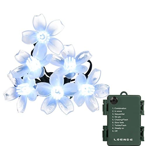 Battery Operated Blossom String Lights, Loende 18FT 50LED Fairy Flower Christmas Decorative Lighting for Indoor, Home, Bedroom, Outdoor, Garden, Patio, Holiday, Wedding, Party (White)
