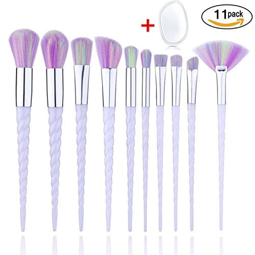 Unicorn Makeup Brush Set with Silicone Makeup Sponge Face Foundation Powder Blender Eyeshadow Cosmetic Brushes Beauty Tools Kits (Colorful)