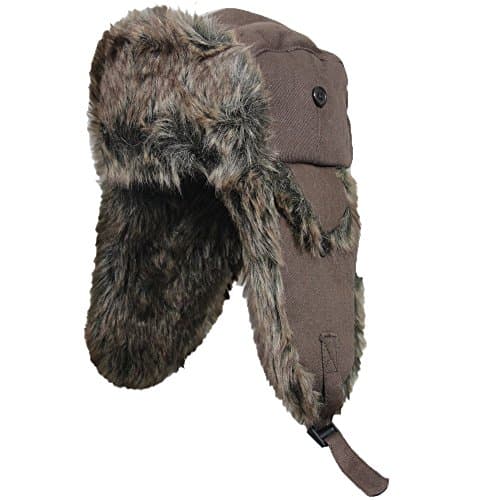 Nordic Faux Fur and Brown Canvas Ushanka Style Hat (61 cm)
