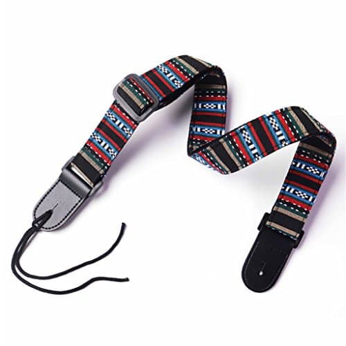 Adjustable Soft Cotton Guitar Strap, Country style & Genuine Leather Ukulele Shoulder Strap - 04
