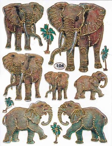 Elephant Animal sticker decal Metallic Glitter 1 sheet Dimensions: 13.5 cm x 10 cm
