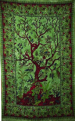Tree of life hippie tapestries wall hangings indian dorm decoratives bohemian wall decor hangings beach throw picnic sheets (Green)