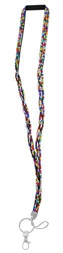Braided Crystal Identification Badge, Cellphone Holder Lanyard with Swivel End (Rainbow, Black)