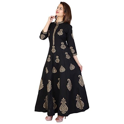 Metro Fashion Ankle Length Anarkali Tunic Top 3/4 Sleeve Cotton Kurti Women's Dress.
