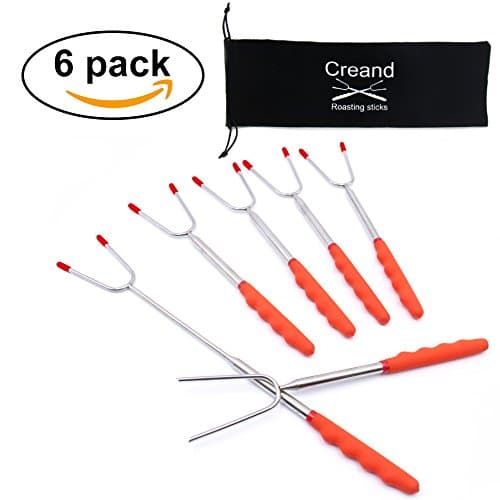 Creand Marshmallow Roasting Sticks - Stainless Steel Telescopic Kitchen Cook Stick, Scalable To 45'' Extra Long Hot Dog Forks Outdoor Versatile Utility Camping Kit(Includes 6 Sticks and 1 Canvas Bag)