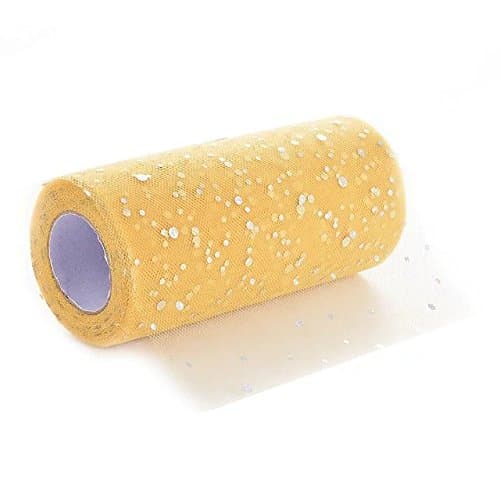 Adeeing 15 cm x 25 Yards Sequin Tulle Tutu Skirt Roll Trim Wedding Bridal Decor Bouquet Gift Party Flower Wrapping Craft DIY Decoration Gold