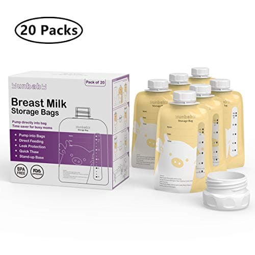 Breast Milk Storage Bags Twist Top Pouch, 20 Count 6oz/160ml Direct Pump Breastmilk Storage Bag with Nipple and Adapter for Breastfeeding, BPA Free