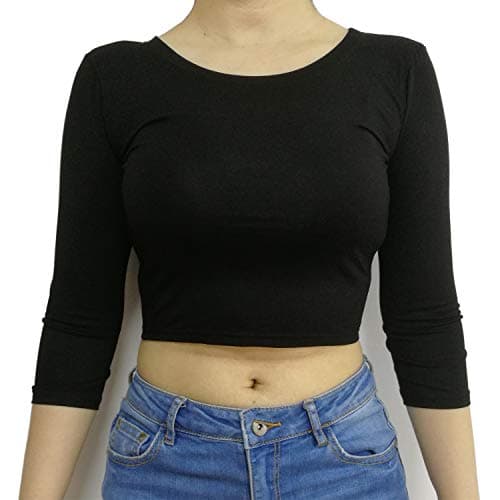 Women's Basic Round Neck 3/4 Sleeve Crop Top