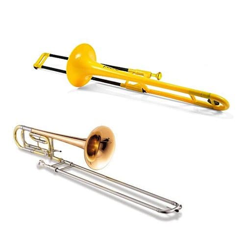 Trombone Duo Pack - pBone PBONE1B Jiggs Plastic Trombone, Yellow + Band Directors Choice F Attachment Trombone