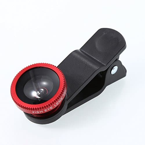 Raki,3 in 1 Clip-On 180° Fisheye Lens + 0.67X Wide Angle + 10X Macro Camera Lens Kit for iPhone 7/7+/Se/6s/6/6 Plus, iPad, Samsung Galaxy S7/S6/Edge, Note 5/4, LG G5, Moto X/G, (Red)