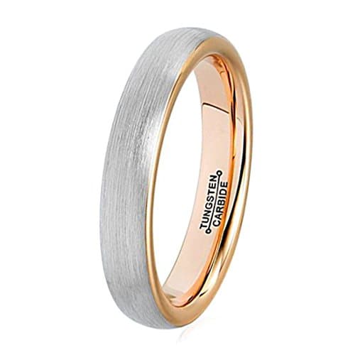 4mm Rose Gold Tungsten Carbide Ring for Men Plated Domed Brushed Matte Wedding Band Comfort Fit (6.5)