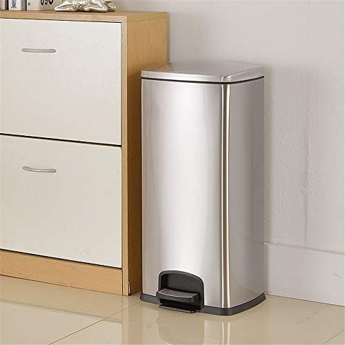 Trash Can 30 Liter Pedal Garbage Bin Silent and Gentle Open and Close Trash Can for Kitchen Office Home Storage for Hotel/Office/Home (Color : Silver, Size : 30L)