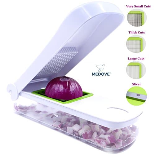 Onion Chopper, Vegetable Slicer, Dicer - Including 4 Interchangeable Stainless Steel Blades. By Medove