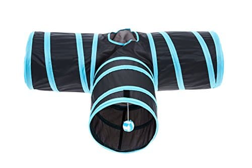 3 Way Cat Tunnel, Pet Castle Collapsible Pet Toy Tunnel with Ball for Cat, Puppy, Kitty, Kitten, Rabbit (Blue)