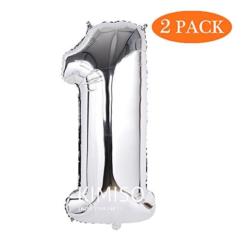 Number Balloons, 2 Pcs 40 Inch Silver Number Balloons for Birthday Decorations Party Supplies (Number 1)